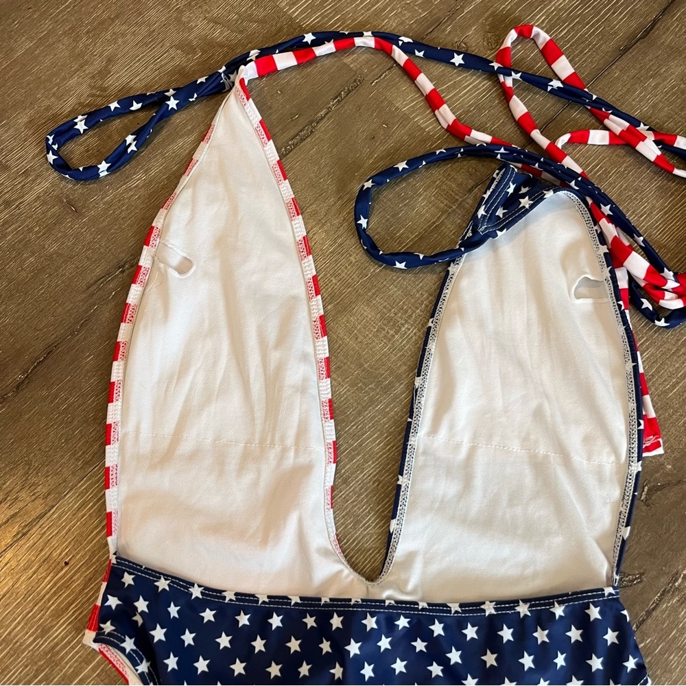 Womens American Flag One Piece Beach Swimwear Mono Thigh High Deep Vneck… - Picture 4 of 8
